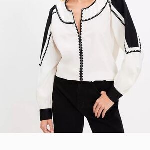 LOFT White Blouse with Black Contrast Trim